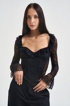 Top donna manica lunga in pizzo nero 26IB880 NERO MARYLEY 