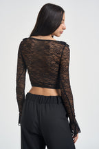 Top donna manica lunga in pizzo nero 26IB880 NERO MARYLEY 