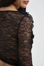 Top donna manica lunga in pizzo nero 26IB880 NERO MARYLEY 