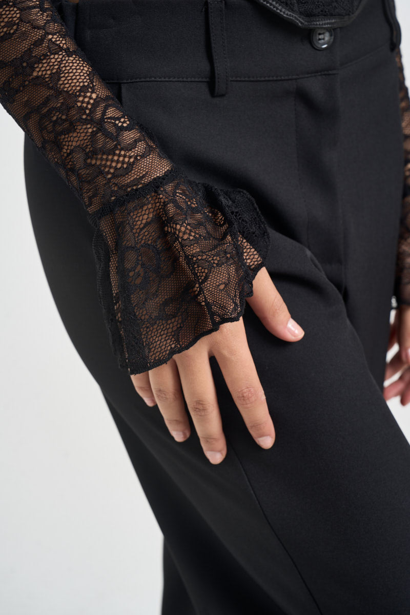 Top donna manica lunga in pizzo nero 26IB880 NERO MARYLEY 