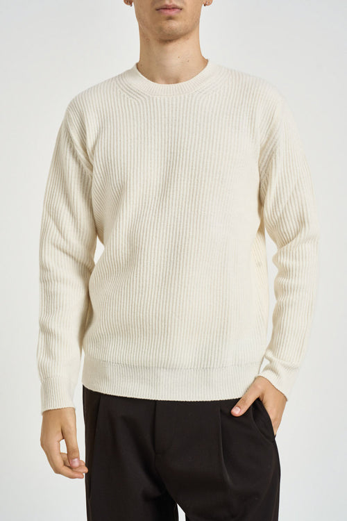 Maglia uomo girocollo a coste panna - 1