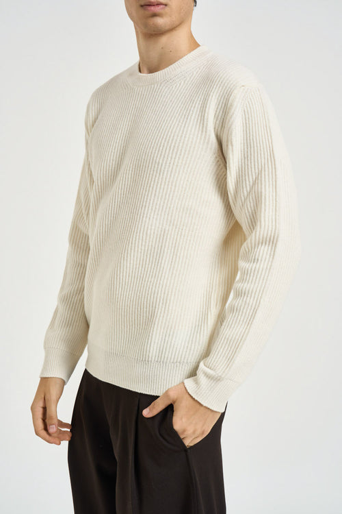 Maglia uomo girocollo a coste panna - 2