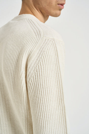 Maglia uomo girocollo a coste panna - 5