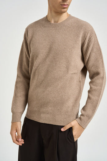 Maglia uomo girocollo a coste beige mélange - 3
