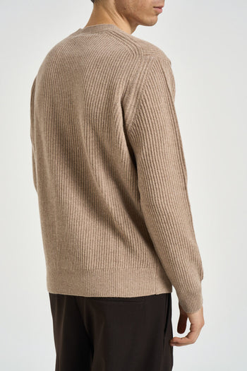 Maglia uomo girocollo a coste beige mélange - 5