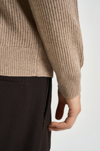 Maglia uomo girocollo a coste beige mélange - 7