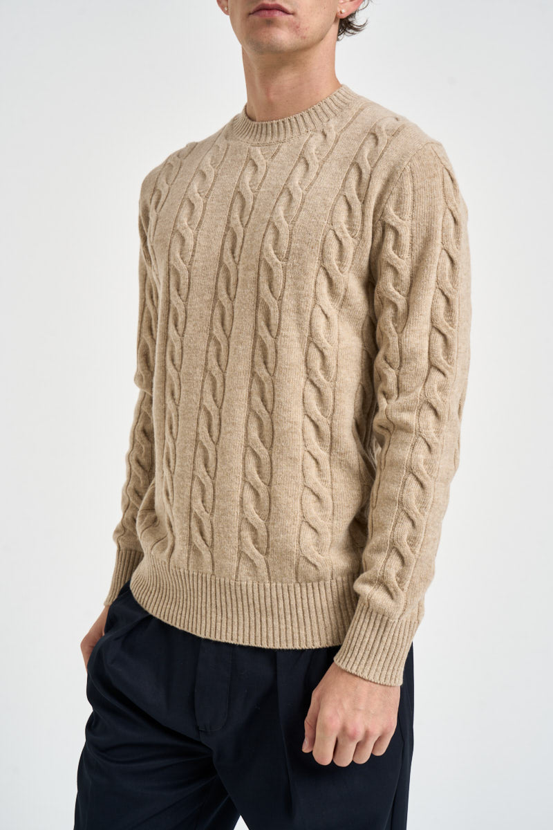 Maglione uomo a trecce bianco cammello 1510 150 MASQ 