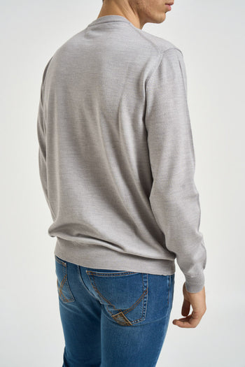 Maglia uomo girocollo in lana merino grigio - 3
