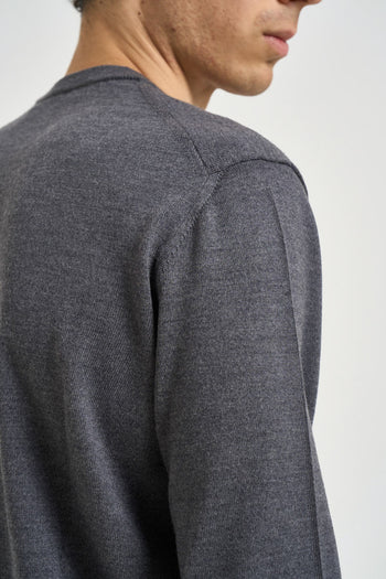 Maglia uomo girocollo in lana merino grigio - 4