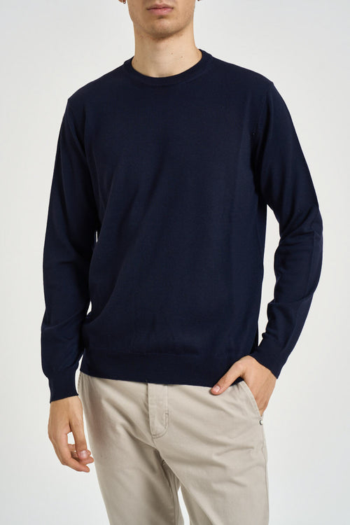 Maglia uomo girocollo in lana merino blu - 1