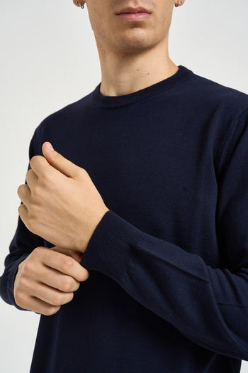 Maglia uomo girocollo in lana merino blu - 3