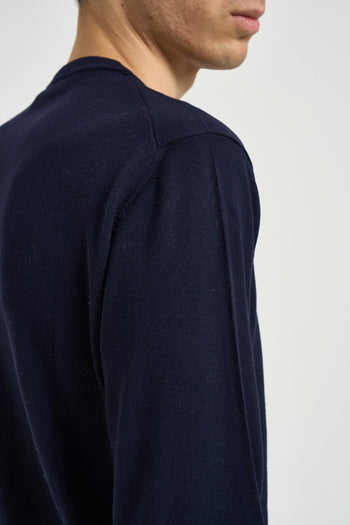 Maglia uomo girocollo in lana merino blu - 5
