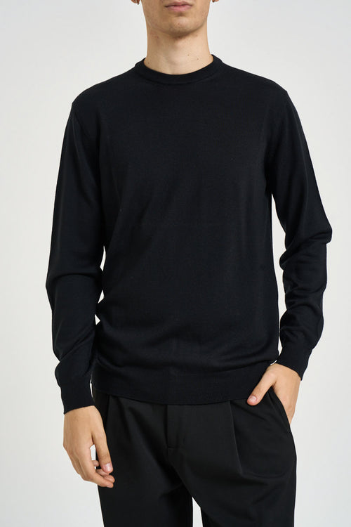 Maglia uomo girocollo in lana merino nera - 1