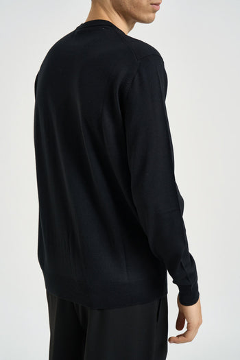 Maglia uomo girocollo in lana merino nera - 5