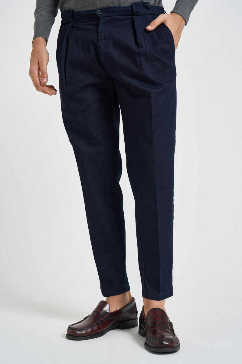 Pantalone uomo con pinces in denim blu TIRANA 9175 MASSIMO BRUNELLI 
