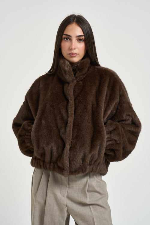 Bomber donna in ecopelliccia marrone