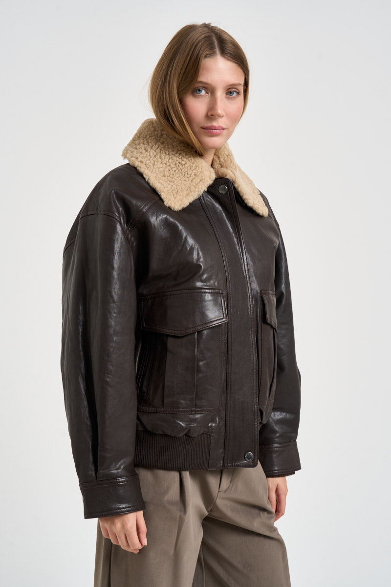 Giacca donna in vera pelle moro CALATA 45079001 MAX MARA WEEKEND 