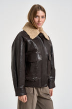 Giacca donna in vera pelle moro CALATA 45079001 MAX MARA WEEKEND 