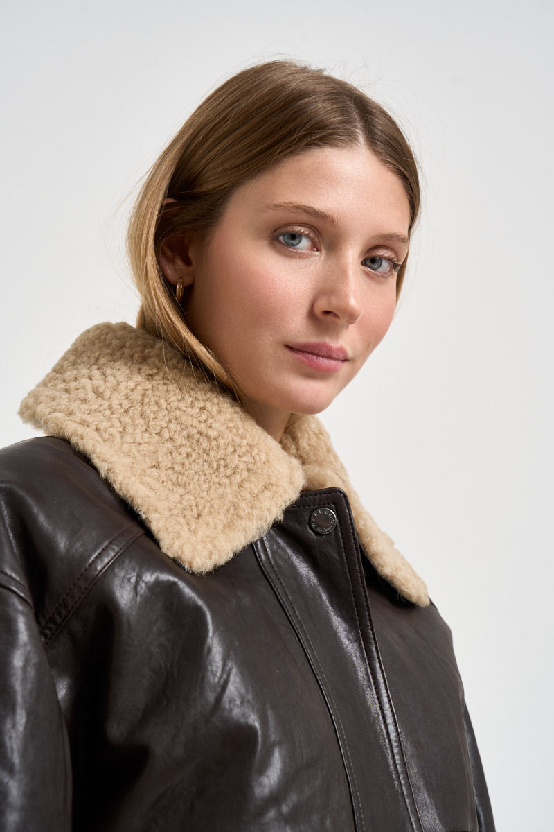 Giacca donna in vera pelle moro CALATA 45079001 MAX MARA WEEKEND 