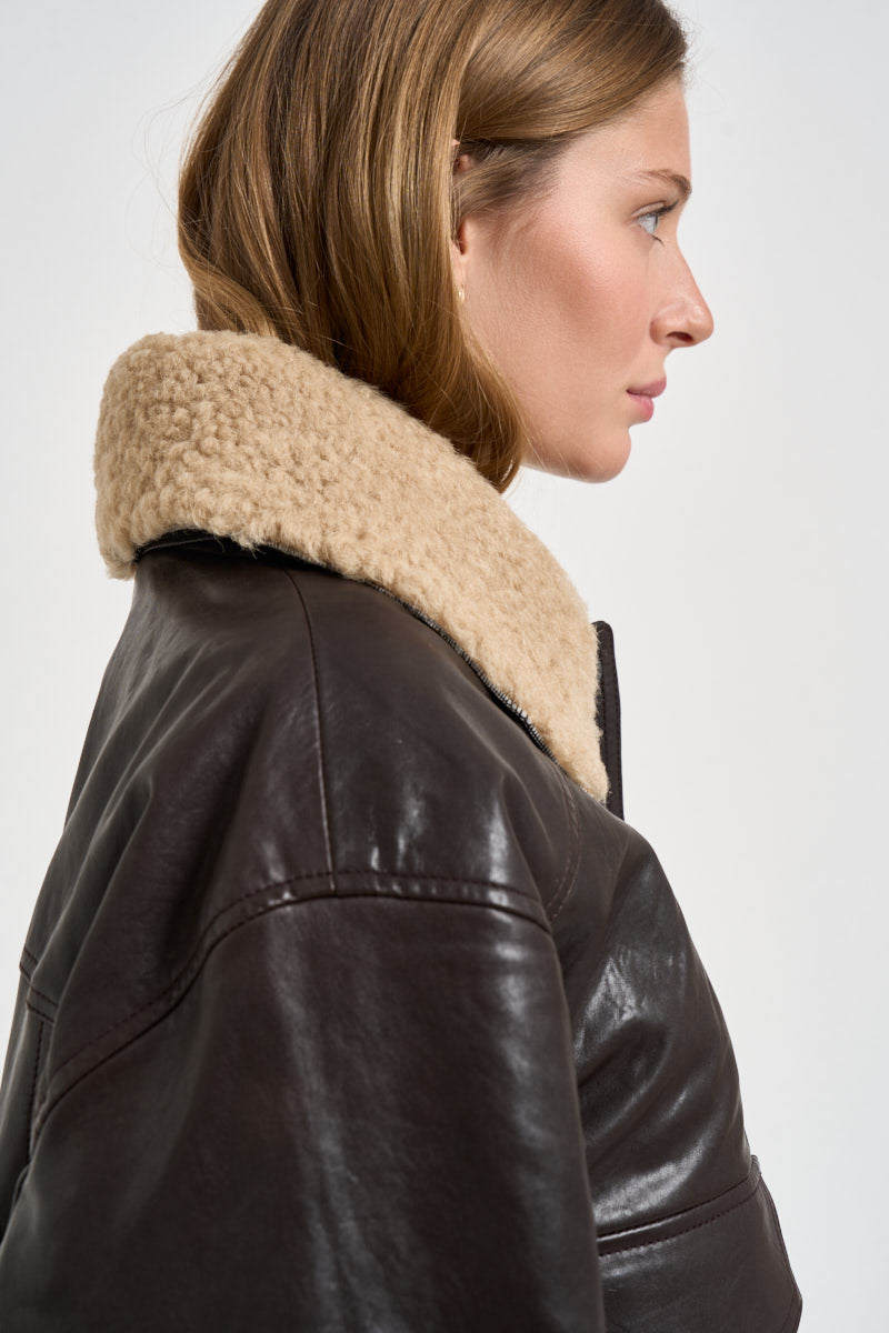 Giacca donna in vera pelle moro CALATA 45079001 MAX MARA WEEKEND 