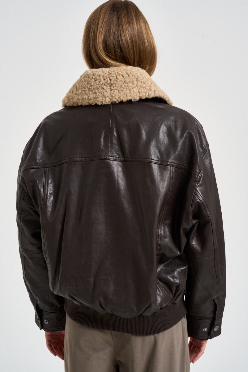Giacca donna in vera pelle moro CALATA 45079001 MAX MARA WEEKEND 