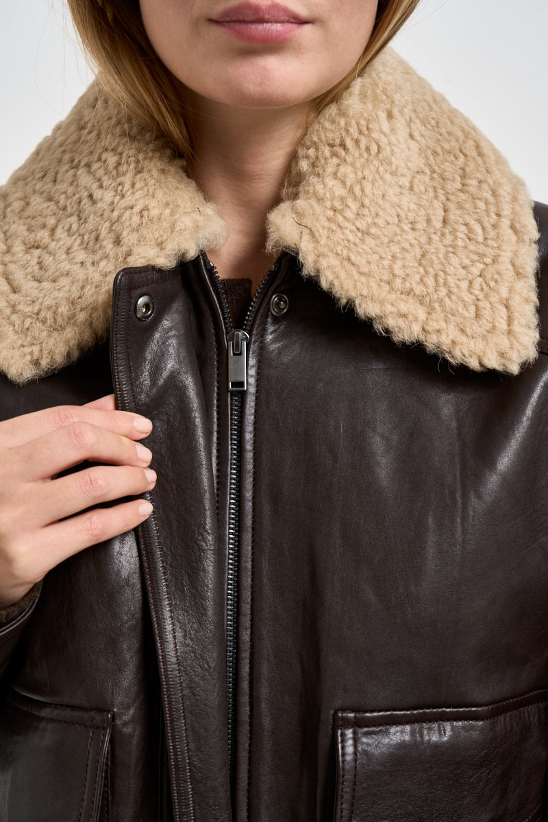 Giacca donna in vera pelle moro CALATA 45079001 MAX MARA WEEKEND 