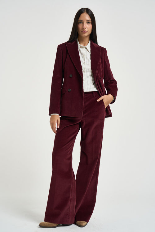 Blazer donna in velluto a coste bordeaux - 1