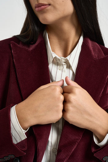 Blazer donna in velluto a coste bordeaux - 3