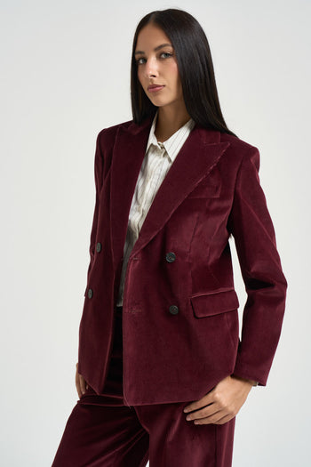 Blazer donna in velluto a coste bordeaux - 4