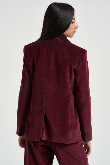 Blazer donna in velluto a coste bordeaux - 5