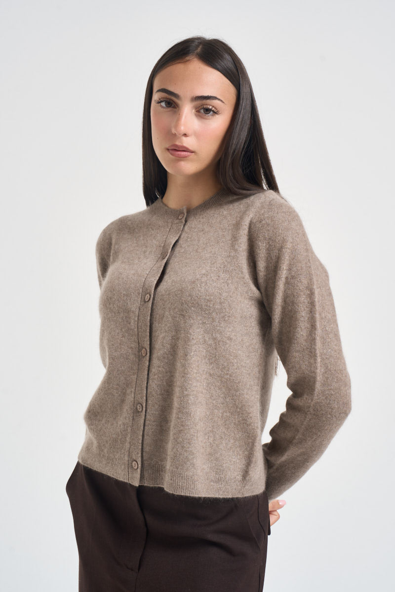 Cardigan donna girocollo tortora mèlange ESPOSTO 65085004 MAX MARA WEEKEND 