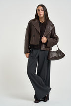 Giacca donna in pelle corta marrone FELINO 4501702 MAX MARA WEEKEND 