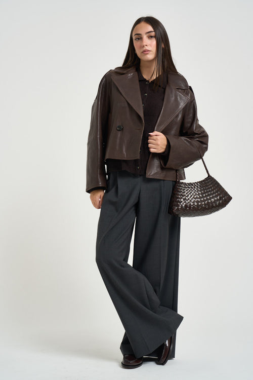 Giacca donna in pelle corta marrone - 1