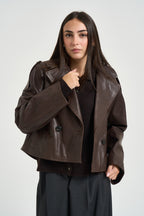 Giacca donna in pelle corta marrone FELINO 4501702 MAX MARA WEEKEND 