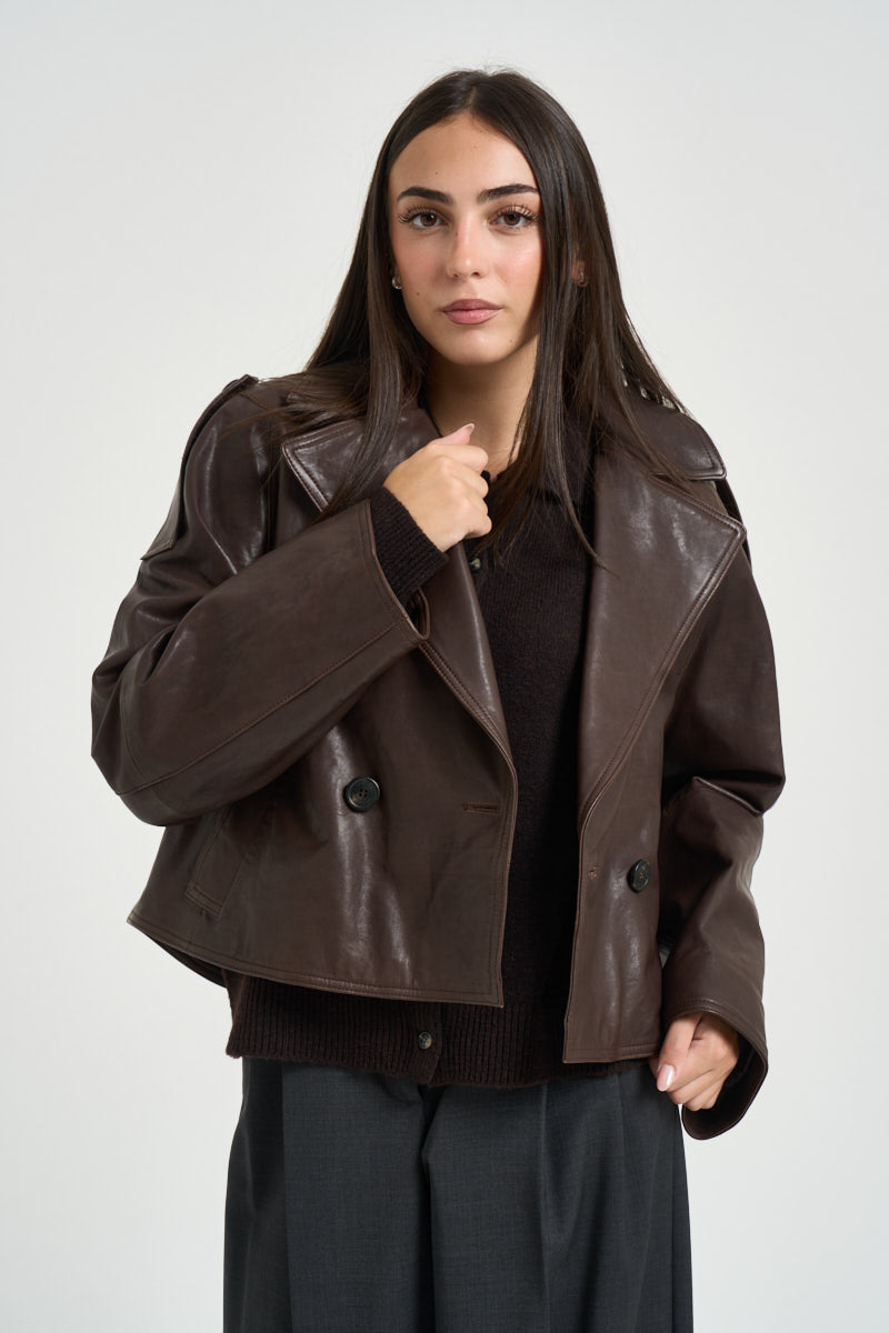 Giacca donna in pelle corta marrone FELINO 4501702 MAX MARA WEEKEND 