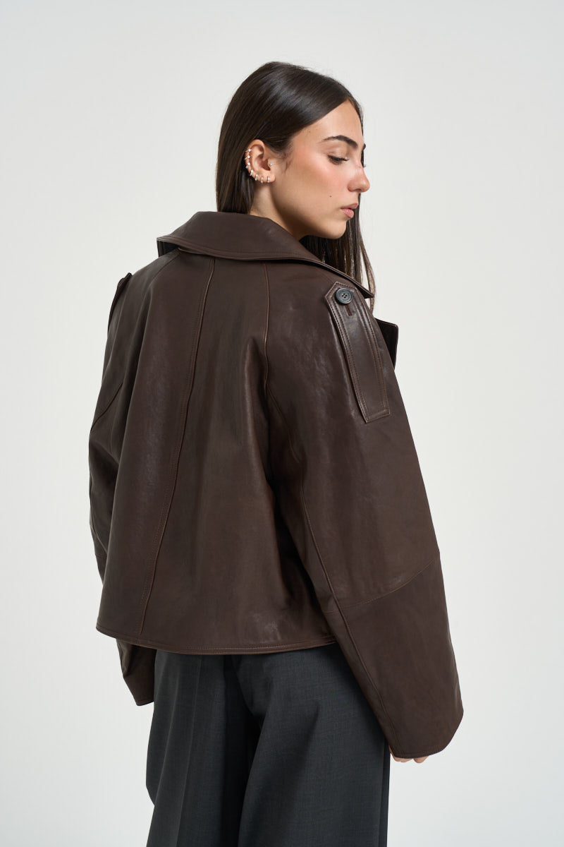 Giacca donna in pelle corta marrone FELINO 4501702 MAX MARA WEEKEND 