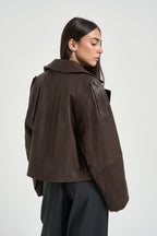 Giacca donna in pelle corta marrone FELINO 4501702 MAX MARA WEEKEND 