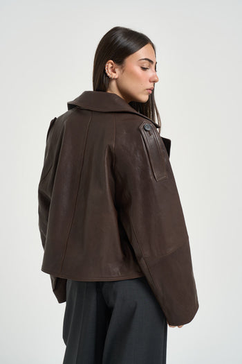 Giacca donna in pelle corta marrone - 4