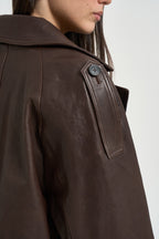 Giacca donna in pelle corta marrone FELINO 4501702 MAX MARA WEEKEND 