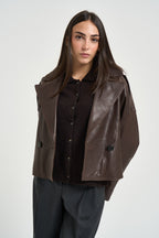Giacca donna in pelle corta marrone FELINO 4501702 MAX MARA WEEKEND 