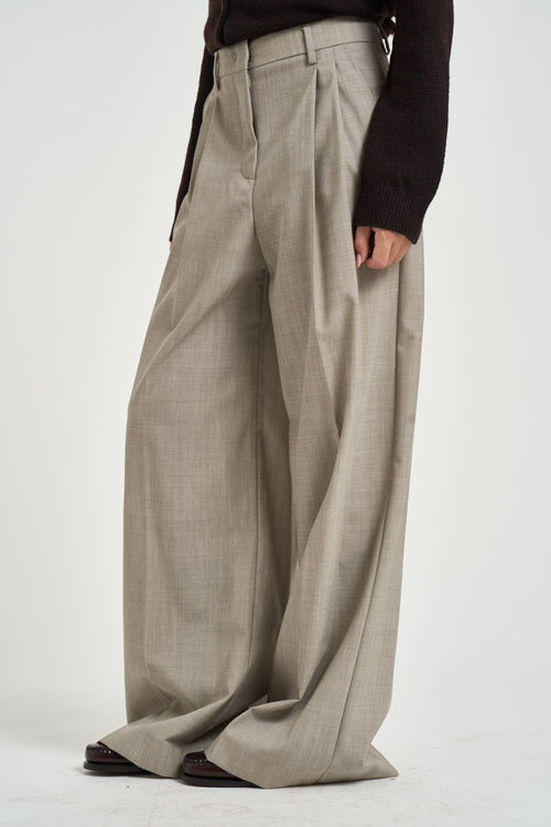 Pantaloni donna palazzo beige grigio - 2