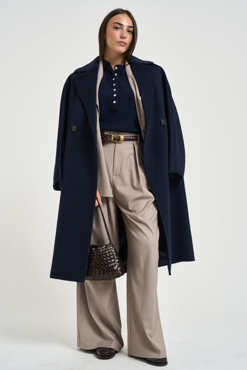 Cappotto donna doppiopetto lungo blu notte