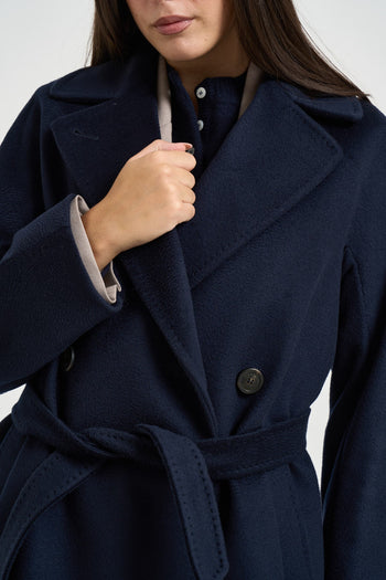 Cappotto donna doppiopetto lungo blu notte - 3