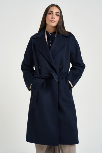 Cappotto donna doppiopetto lungo blu notte - 4