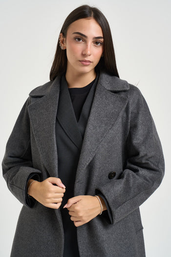 Cappotto donna doppiopetto lungo grigio - 3