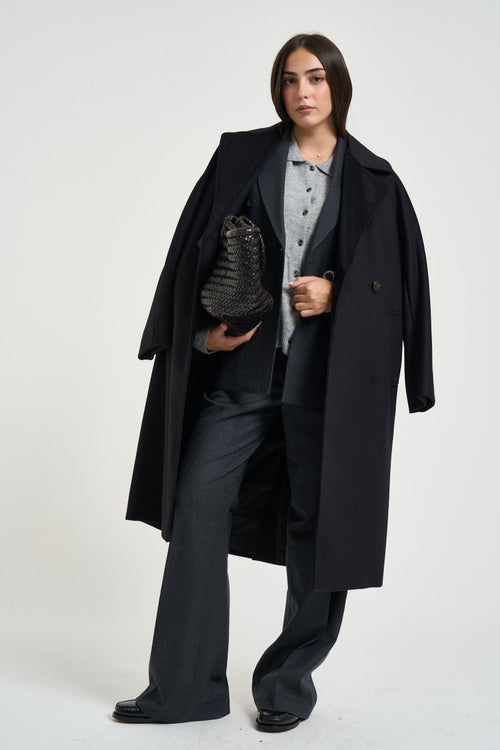 Cappotto donna doppiopetto lungo nero