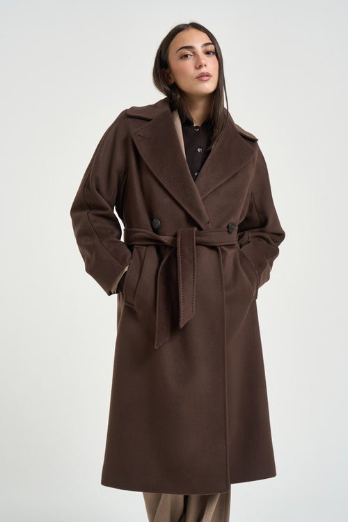 Cappotto donna doppiopetto lungo marrone - 2