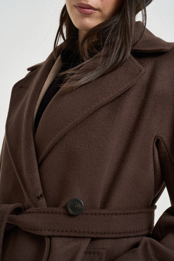 Cappotto donna doppiopetto lungo marrone - 3