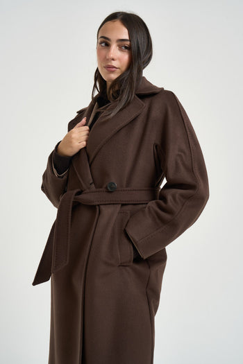 Cappotto donna doppiopetto lungo marrone - 4