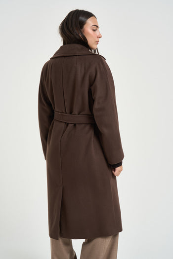 Cappotto donna doppiopetto lungo marrone - 5